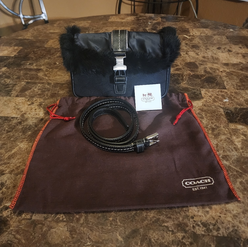 Coach "NWOT" Authentic Rare Rabbit Fur Trim Belt Bag/Crossbody